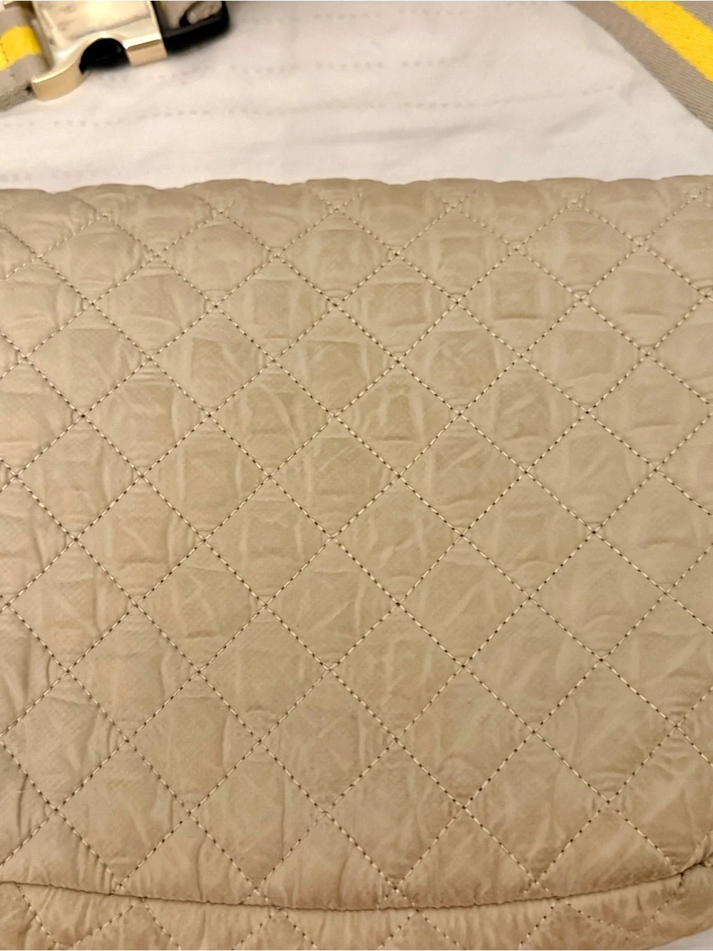 MZ Wallace Quilted Ivory Crosby Sling Crossbody Shoulder Bag with Yellow Accent - Picture 2 of 3